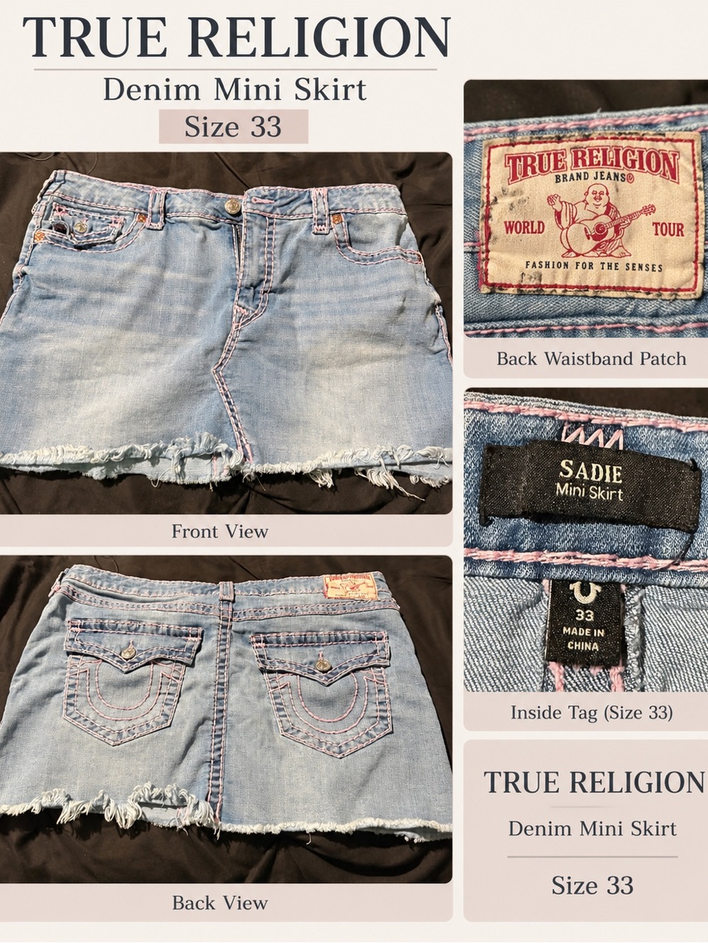 True Religion Light Blue Denim Frayed Hem Mini Skirt